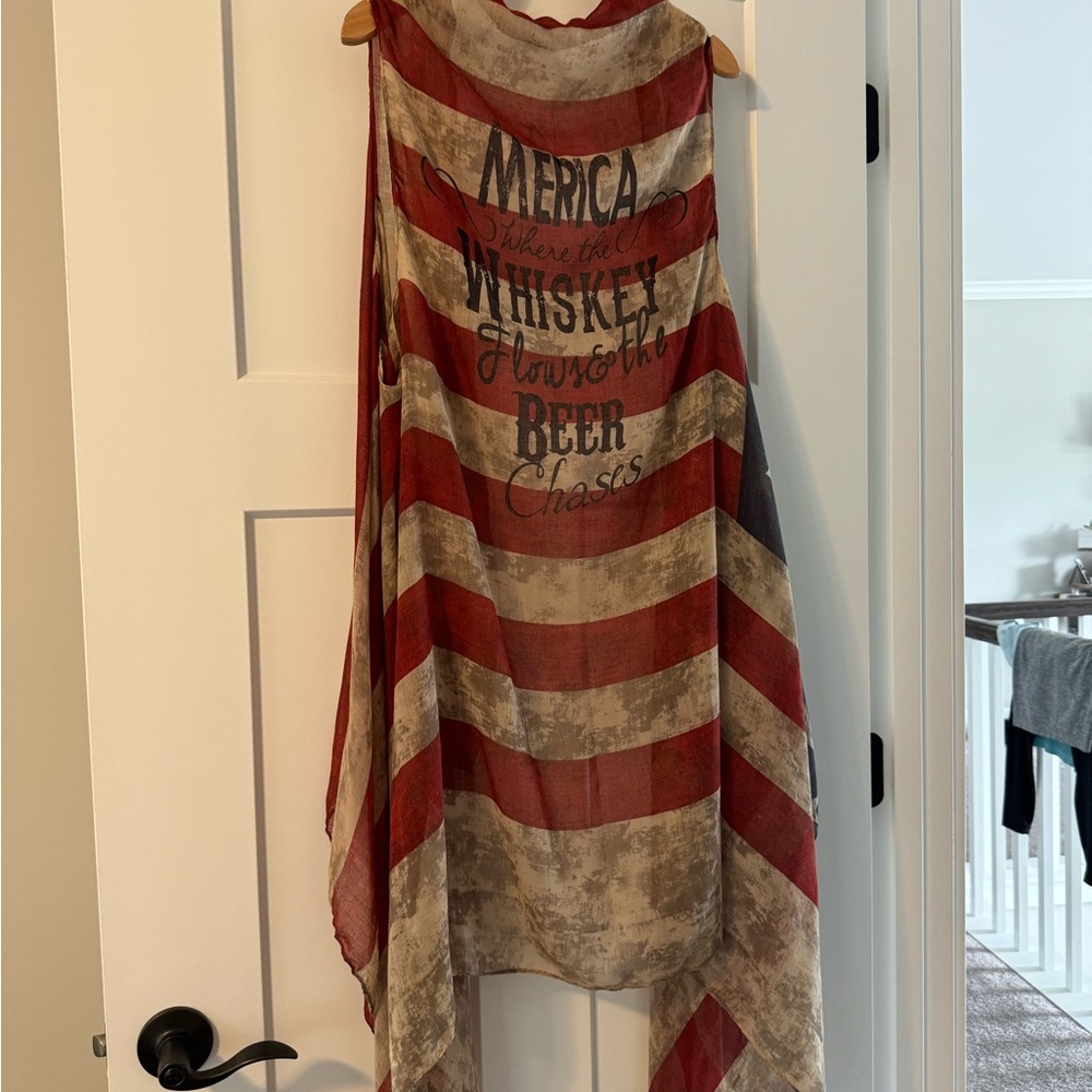 America Whiskey Bent Scarf Vest OS NWOT USA Country Concert Flag